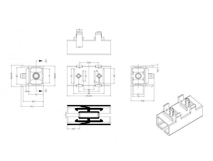 Delock 86932 Optic Fiber Coupler For Pcb Sc Simplex Female To Sc Simplex Female