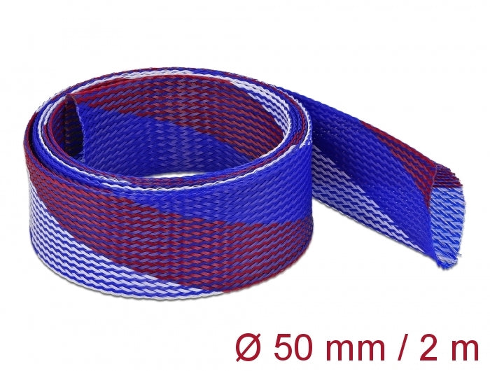 Delock 20761 Braided Sleeve Stretchable 2 M X 50 Mm Blue-Red-White