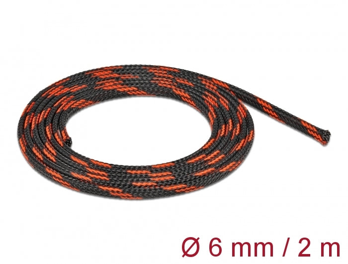 Delock 20738 Braided Sleeve Stretchable 2 M X 6 Mm Black-Red