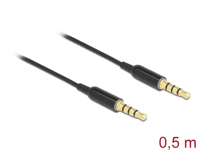 Delock 66075 Stereo Jack Cable 3.5 Mm 4 Pin Male To Male Ultra Slim 0.5 M Black