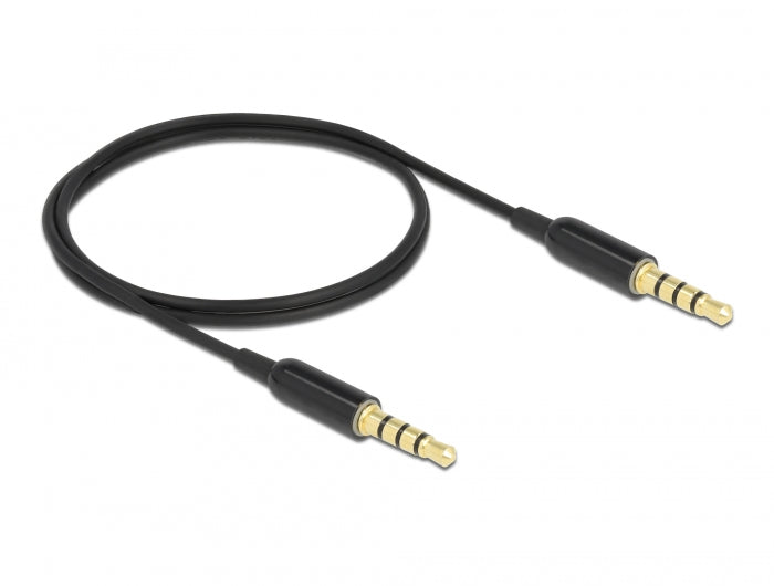 Delock 66075 Stereo Jack Cable 3.5 Mm 4 Pin Male To Male Ultra Slim 0.5 M Black