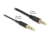 Delock 66075 Stereo Jack Cable 3.5 Mm 4 Pin Male To Male Ultra Slim 0.5 M Black