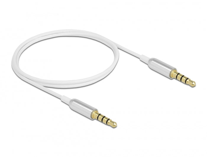 Delock 66073 Stereo Jack Cable 3.5 Mm 4 Pin Male To Male Ultra Slim 0.5 M White