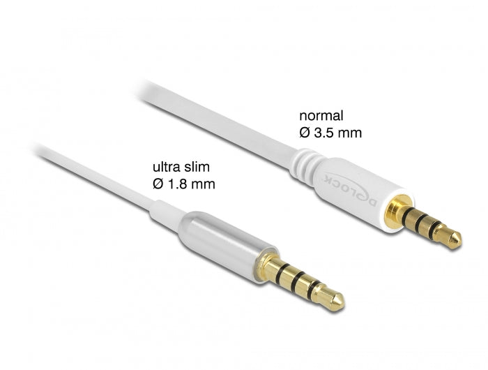 Delock 66073 Stereo Jack Cable 3.5 Mm 4 Pin Male To Male Ultra Slim 0.5 M White