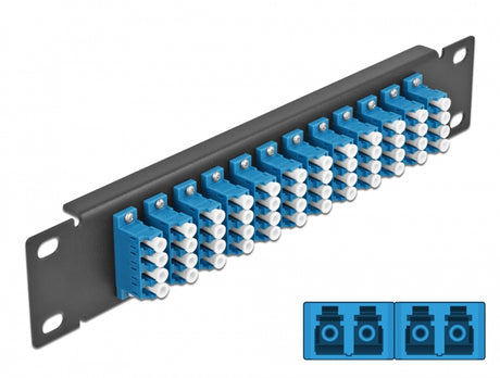 Delock 66776 10″ Fiber Optic Patch Panel 12 Port Lc Quad Blue 1U Black