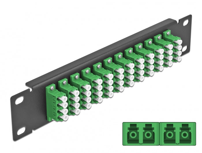 Delock 66777 10″ Fiber Optic Patch Panel 12 Port Lc Quad Green 1U Black