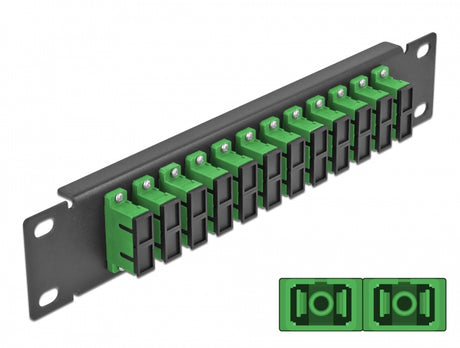 Delock 66772 10″ Fiber Optic Patch Panel 12 Port Sc Duplex Green 1U Black