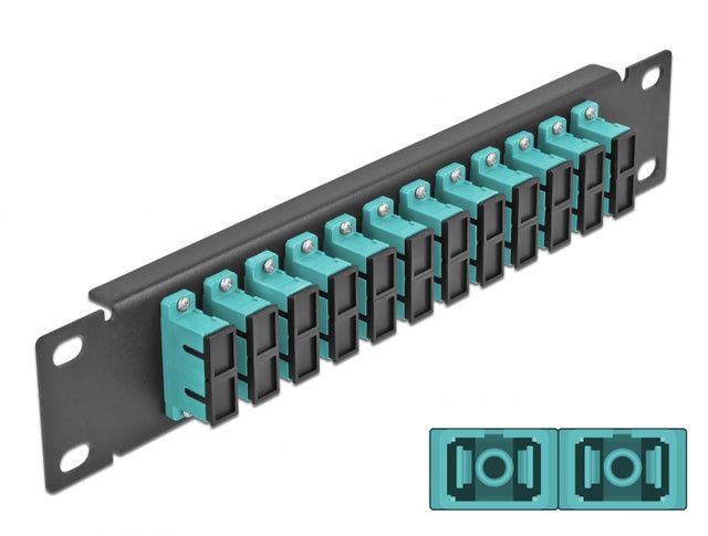 Delock 66774 10″ Fiber Optic Patch Panel 12 Port Sc Duplex Aqua 1U Black