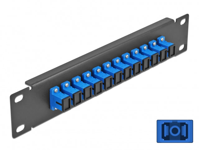 Delock 66760 10″ Fiber Optic Patch Panel 12 Port Sc Simplex Blue 1U Black