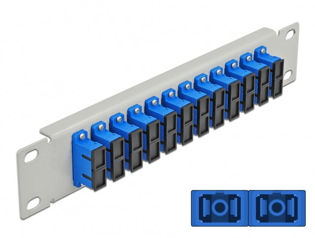 Delock 66791 10″ Fiber Optic Patch Panel 12 Port Sc Duplex Blue 1U Grey