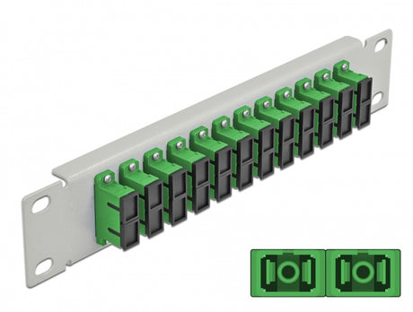 Delock 66792 10″ Fiber Optic Patch Panel 12 Port Sc Duplex Green 1U Grey