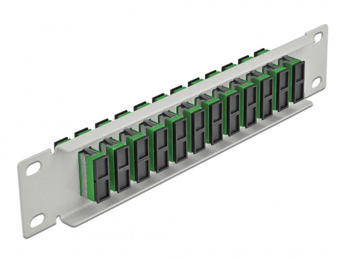 Delock 66792 10″ Fiber Optic Patch Panel 12 Port Sc Duplex Green 1U Grey