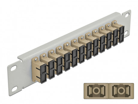 Delock 66793 10″ Fiber Optic Patch Panel 12 Port Sc Duplex Beige 1U Grey