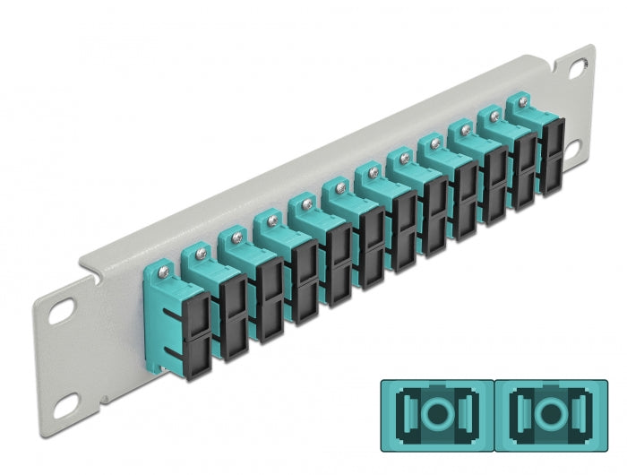 Delock 66794 10″ Fiber Optic Patch Panel 12 Port Sc Duplex Aqua 1U Grey