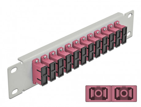 Delock 66795 10″ Fiber Optic Patch Panel 12 Port Sc Duplex Violet 1U Grey