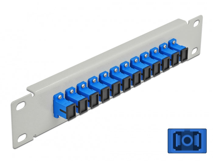 Delock 66781 10″ Fiber Optic Patch Panel 12 Port Sc Simplex Blue 1U Grey