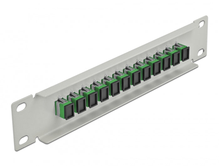 Delock 66782 10″ Fiber Optic Patch Panel 12 Port Sc Simplex Green 1U Grey