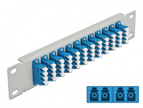 Delock 66796 10″ Fiber Optic Patch Panel 12 Port Lc Quad Blue 1U Grey