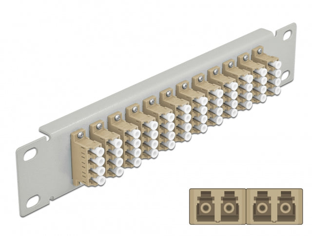 Delock 66798 10″ Fiber Optic Patch Panel 12 Port Lc Quad Beige 1U Grey