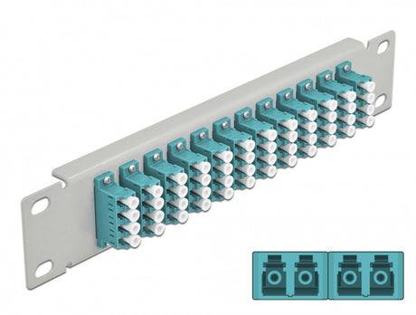 Delock 66799 10″ Fiber Optic Patch Panel 12 Port Lc Quad Aqua 1U Grey