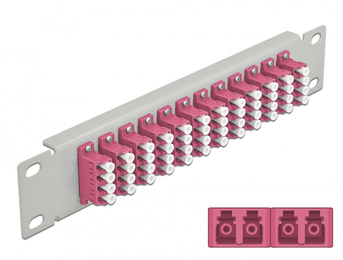 Delock 66800 10″ Fiber Optic Patch Panel 12 Port Lc Quad Violet 1U Grey