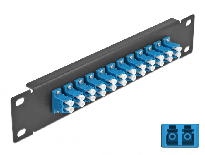 Delock 66765 10″ Fiber Optic Patch Panel 12 Port Lc Duplex Blue 1U Black