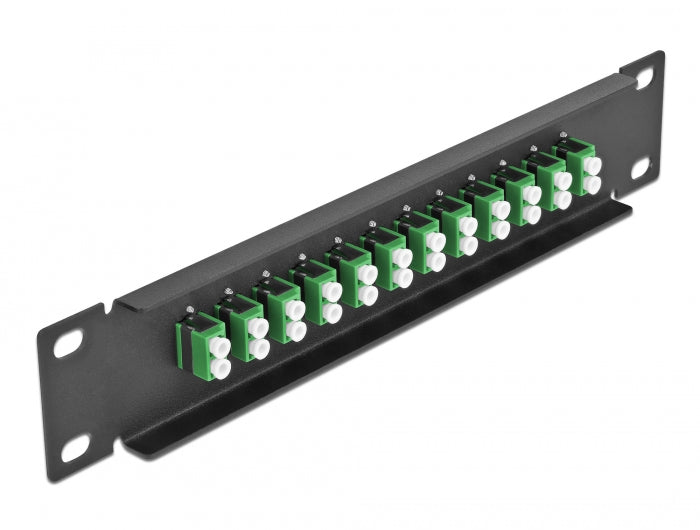 Delock 66766 10″ Fiber Optic Patch Panel 12 Port Lc Duplex Green 1U Black