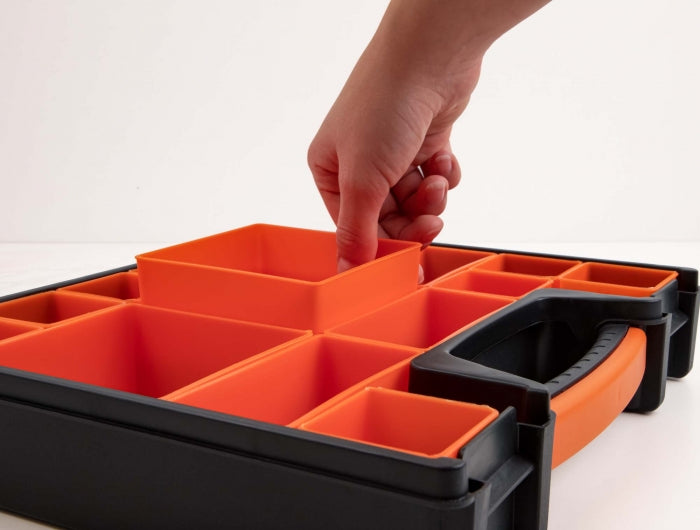 Delock 18420 Sorting Box With 14 Compartments 312 X 272 X 60 Mm Orange / Black