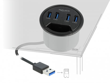 Delock 64153 4 Port In-Desk Hub With 4 X Superspeed Usb Type-A Port