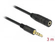 Delock 84668 Stereo Jack Extension Cable 3.5 Mm 4 Pin Male To Female 3 M Black