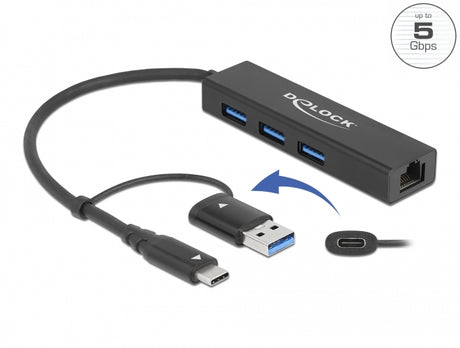 Delock 64149 3 Port Usb 3.2 Gen 1 Hub + Gigabit Lan