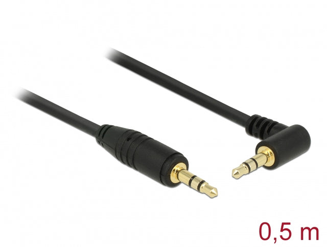 Delock 83752 Stereo Jack Cable 3.5 Mm 3 Pin Male > Male Angled 0.5 M Black