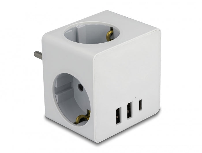 Delock 11496 Multi Socket Cube 3-Way With Childproof Lock And Usb Charger White