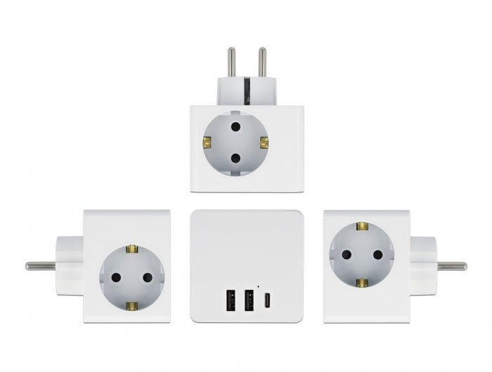 Delock 11496 Multi Socket Cube 3-Way With Childproof Lock And Usb Charger White