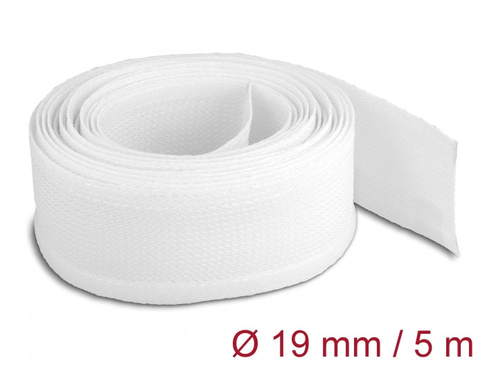 Delock 20817 Braided Sleeving With Hook-And-Loop Fastener 5 M X 19 Mm White