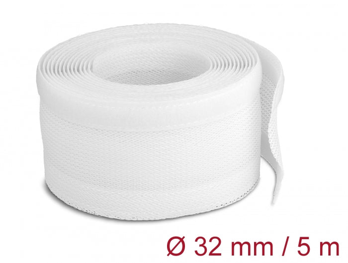 Delock 20818 Braided Sleeving With Hook-And-Loop Fastener 5 M X 32 Mm White