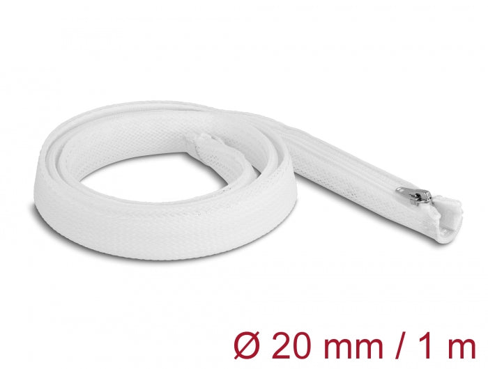 Delock 20821 Braided Sleeve With Zip Fastener Heat-Resistant 1 M X 20 Mm White