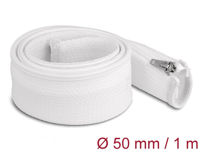 Delock 20823 Braided Sleeve With Zip Fastener Heat-Resistant 1 M X 50 Mm White