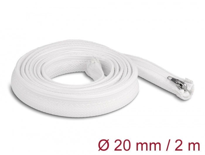 Delock 20827 Braided Sleeve With Zip Fastener Heat-Resistant 2 M X 20 Mm White