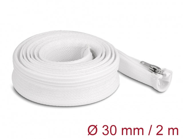 Delock 20828 Braided Sleeve With Zip Fastener Heat-Resistant 2 M X 30 Mm White