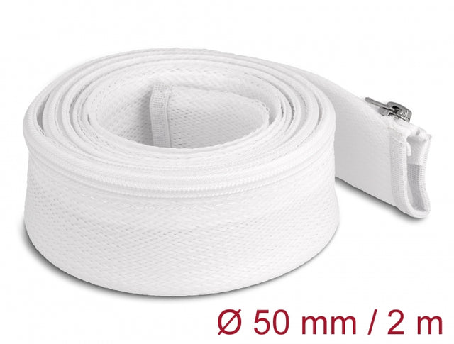 Delock 20829 Braided Sleeve With Zip Fastener Heat-Resistant 2 M X 50 Mm White