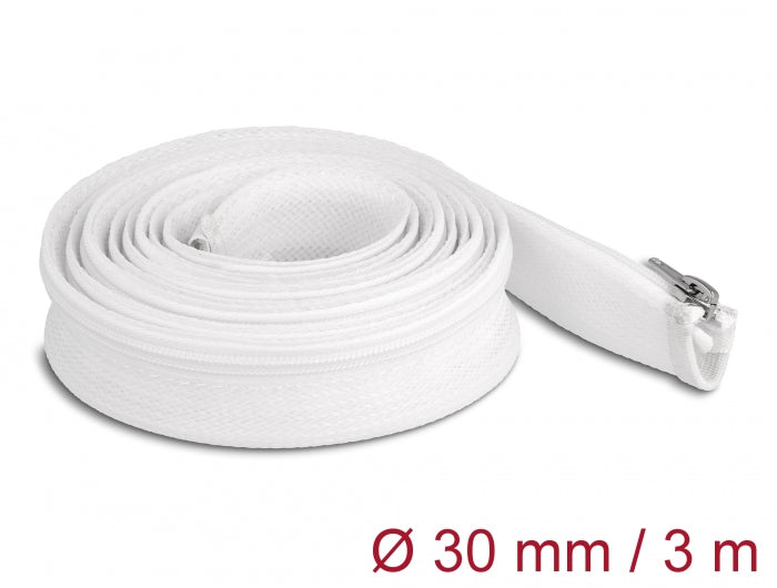 Delock 20834 Braided Sleeve With Zip Fastener Heat-Resistant 3 M X 30 Mm White