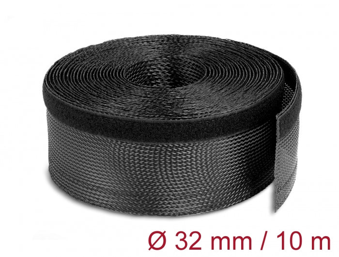 Delock 19059 Braided Sleeving With Hook-And-Loop Fastener 10 M X 32 Mm Black