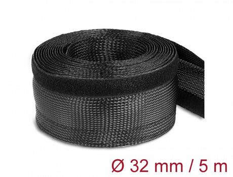 Delock 19055 Braided Sleeving With Hook-And-Loop Fastener 5 M X 32 Mm Black