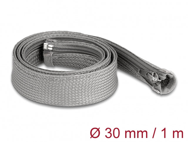 Delock 20825 Braided Sleeve With Zip Fastener Heat-Resistant 1 M X 30 Mm Grey