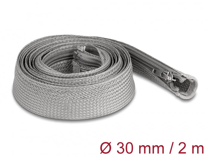 Delock 20831 Braided Sleeve With Zip Fastener Heat-Resistant 2 M X 30 Mm Grey