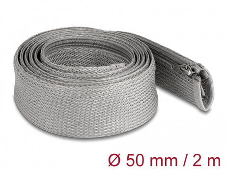 Delock 20832 Braided Sleeve With Zip Fastener Heat-Resistant 2 M X 50 Mm Grey