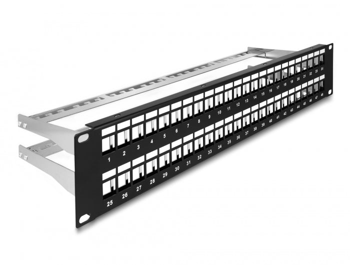 Delock 66878 19″ Keystone Patch Panel 48 Port With Strain Reliefs 2U Black