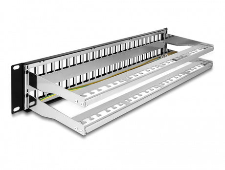 Delock 66878 19″ Keystone Patch Panel 48 Port With Strain Reliefs 2U Black