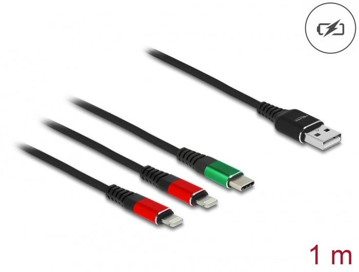 Delock 86821 Usb Charging Cable 3 In 1 Type-A To 2 X Lightning™ / Usb Type-C™